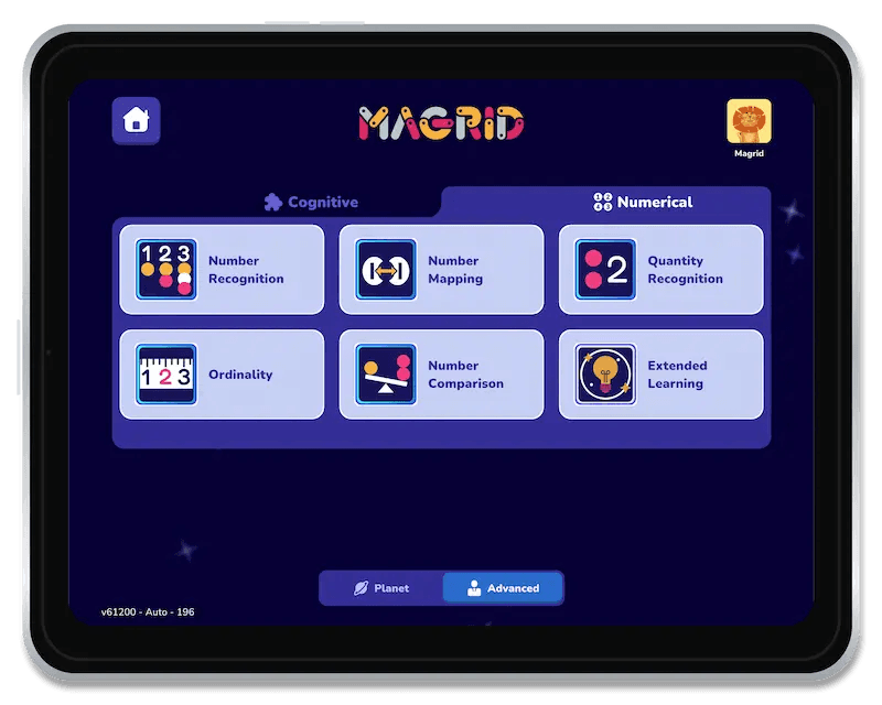 Tablet mostrando uma atividade do Magrid, método de fundação cognitiva do catálogo da Vínculoo®