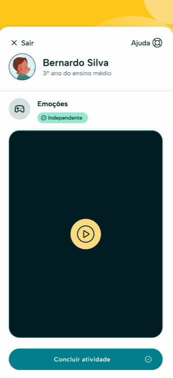 Celular mostrando um jogo de reconhecimento de emoções na plataforma Vínculoo®